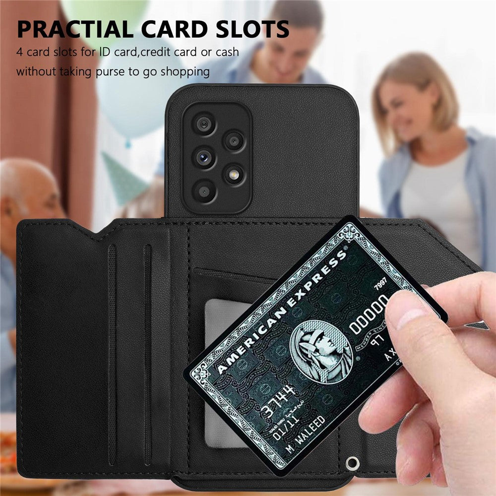 For Samsung Galaxy A53 5G Case Card Holder Kickstand Skin-Touch Phone Cover with Wrist Strap