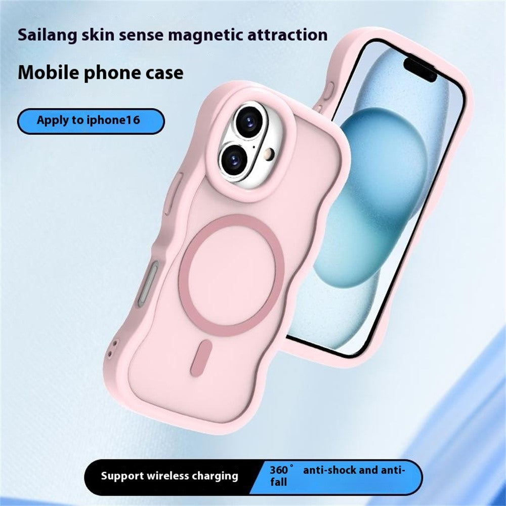 For iPhone 16 Plus Case Compatible with MagSafe TPU + PC Phone Back Cover Skin Touch Wave Shape