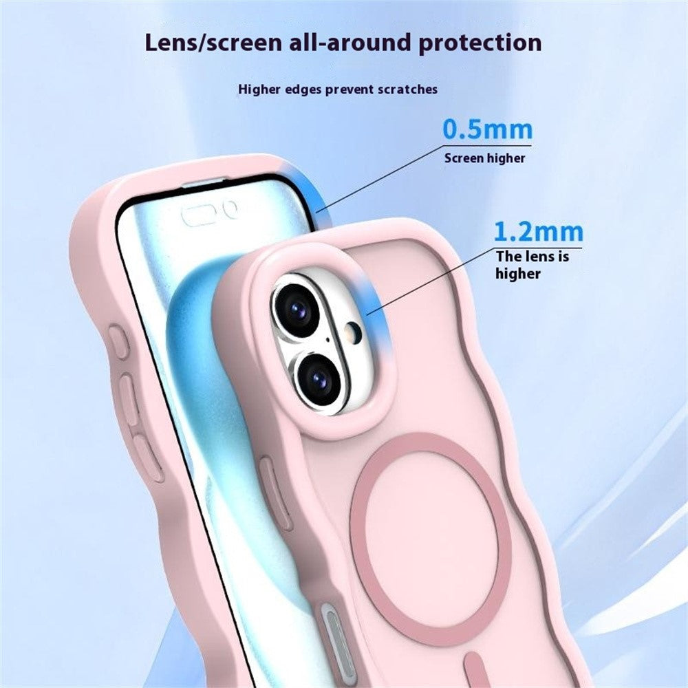 For iPhone 16 Plus Case Compatible with MagSafe TPU + PC Phone Back Cover Skin Touch Wave Shape