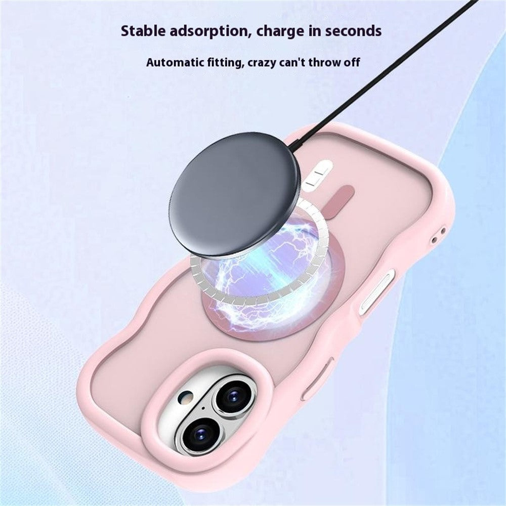 For iPhone 16 Plus Case Compatible with MagSafe TPU + PC Phone Back Cover Skin Touch Wave Shape