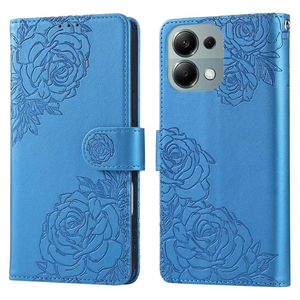 Xiaomi Redmi Note 13 Pro 4G / Poco M6 Pro 4G-skal, rosblommigt PU-läder, plånboksfodral med 3 kortfack