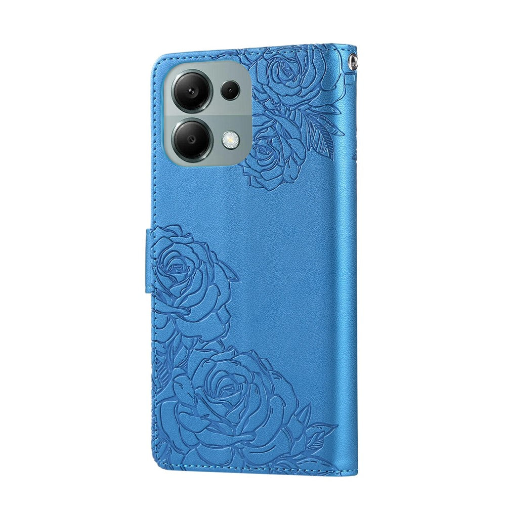 Xiaomi Redmi Note 13 Pro 4G / Poco M6 Pro 4G-skal, rosblommigt PU-läder, plånboksfodral med 3 kortfack