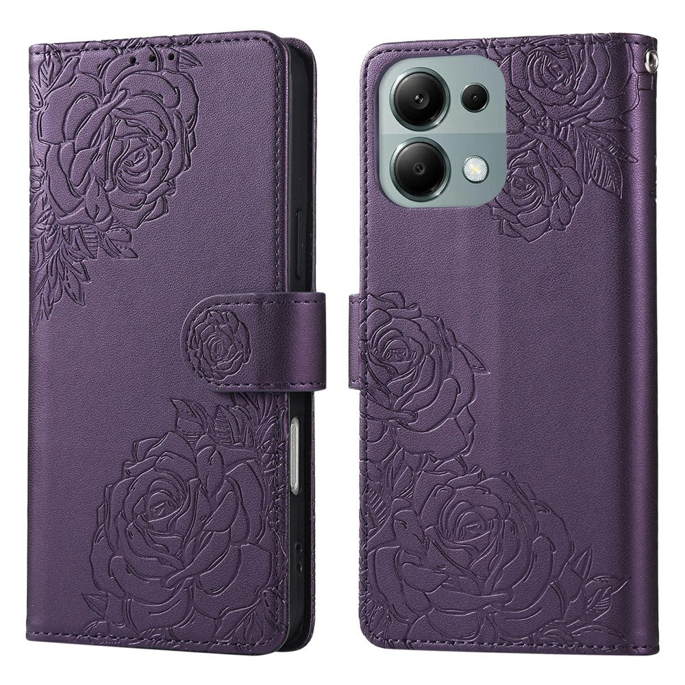 For Xiaomi Redmi Note 13 Pro 4G  /  Poco M6 Pro 4G Case Rose Flower PU Leather Wallet Phone Cover with 3 Card Slots