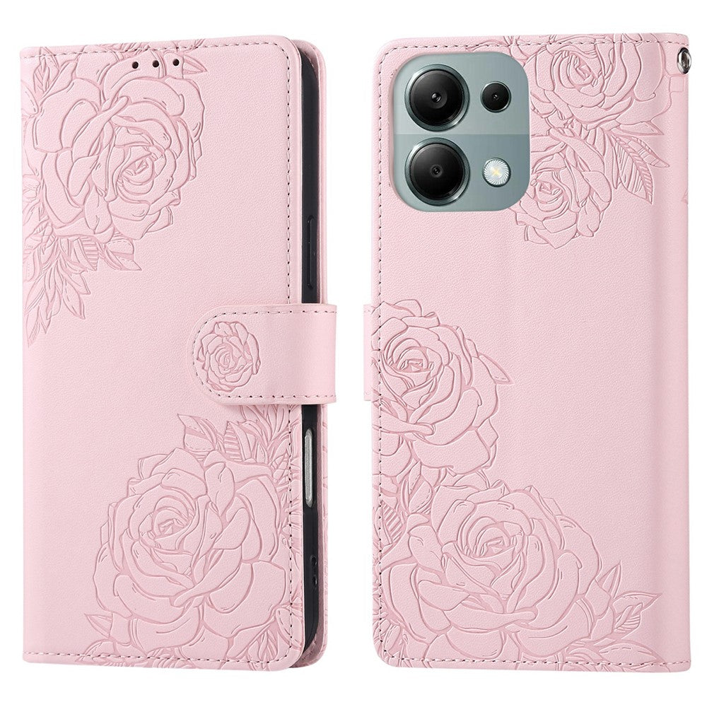 Xiaomi Redmi Note 13 Pro 4G / Poco M6 Pro 4G-skal, rosblommigt PU-läder, plånboksfodral med 3 kortfack