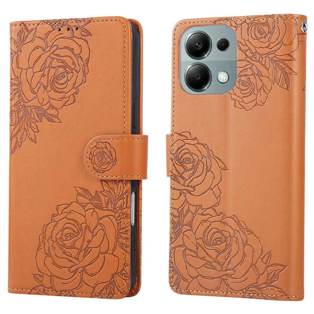 Xiaomi Redmi Note 13 Pro 4G / Poco M6 Pro 4G-skal, rosblommigt PU-läder, plånboksfodral med 3 kortfack