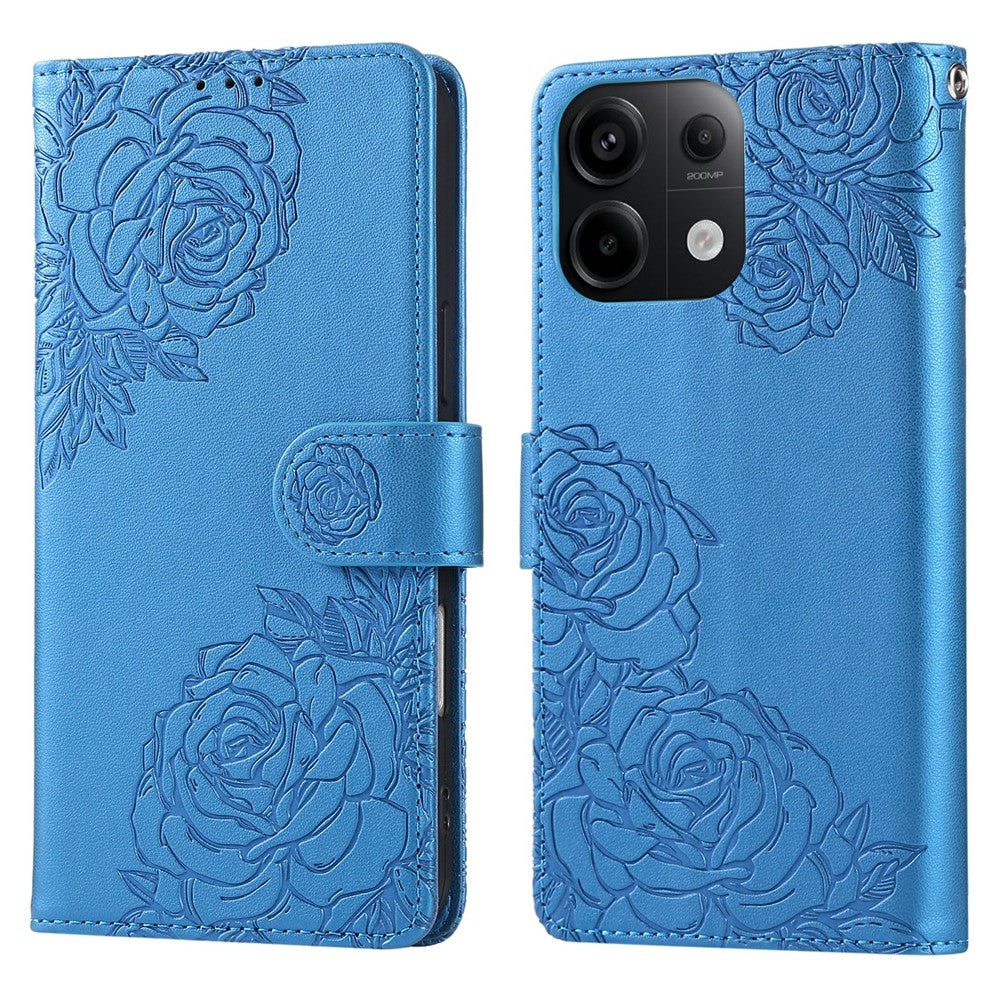 For Xiaomi Redmi Note 13 Pro 5G  /  Poco X6 5G Case Rose Flower PU Leather Wallet Phone Cover with 3 Card Slots