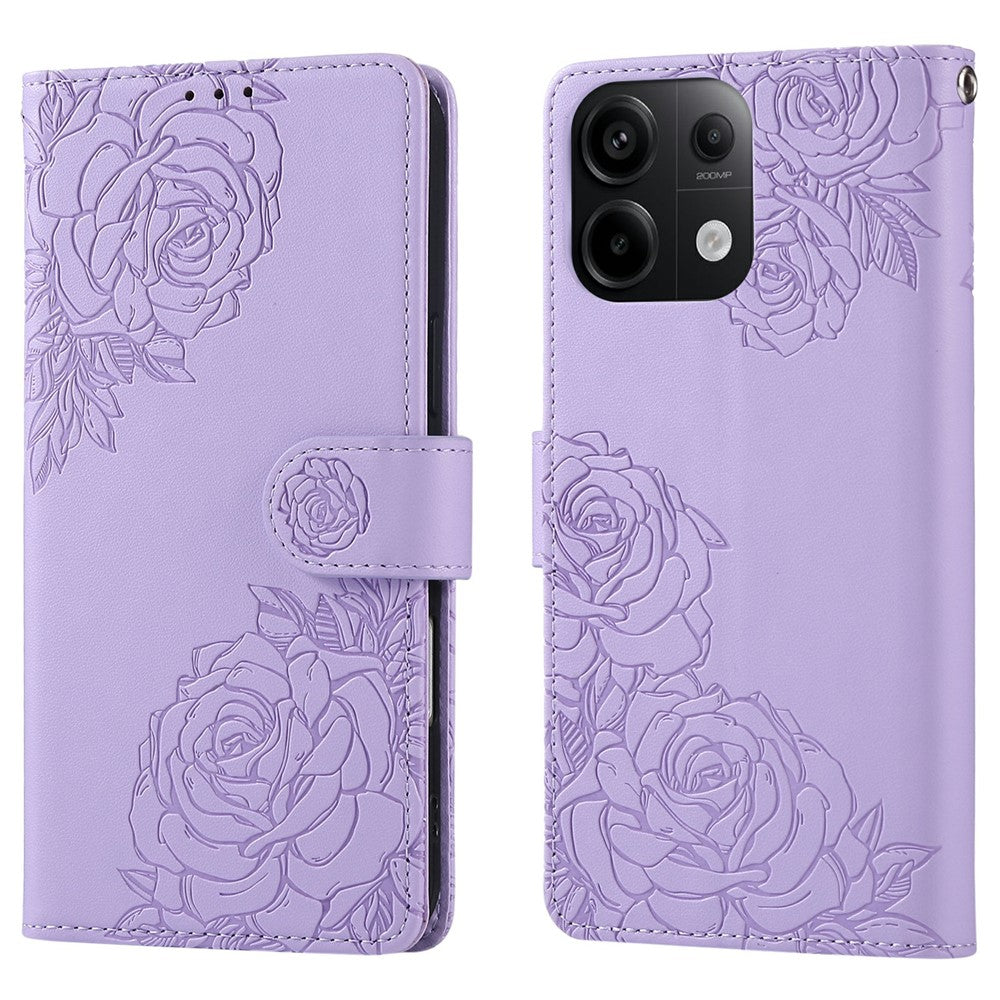 For Xiaomi Redmi Note 13 Pro 5G  /  Poco X6 5G Case Rose Flower PU Leather Wallet Phone Cover with 3 Card Slots