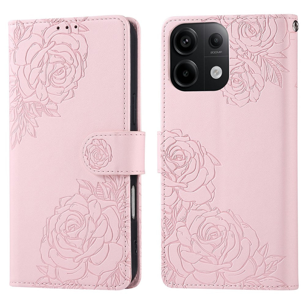 For Xiaomi Redmi Note 13 Pro 5G  /  Poco X6 5G Case Rose Flower PU Leather Wallet Phone Cover with 3 Card Slots