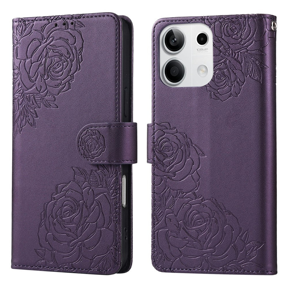 Xiaomi Redmi Note 13 5G-skal i rosblomma, PU-läder, plånboksfodral med 3 kortfack