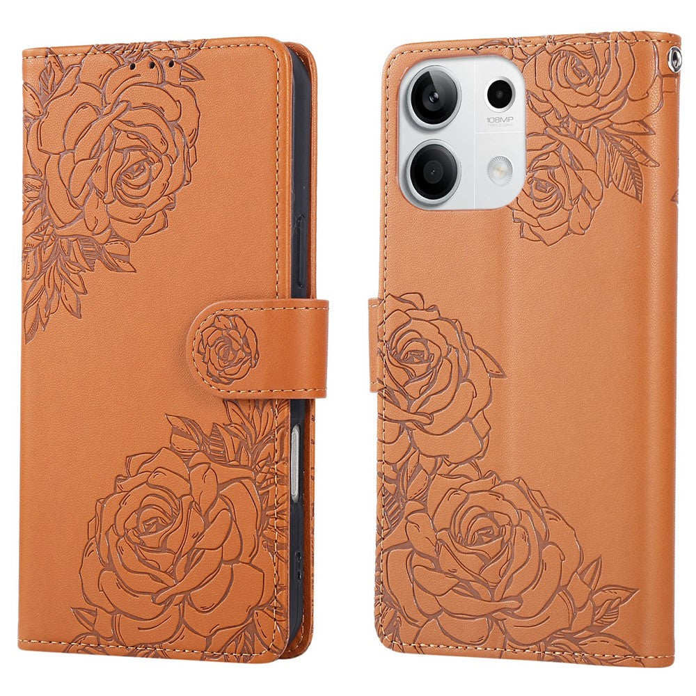 Xiaomi Redmi Note 13 5G-skal i rosblomma, PU-läder, plånboksfodral med 3 kortfack