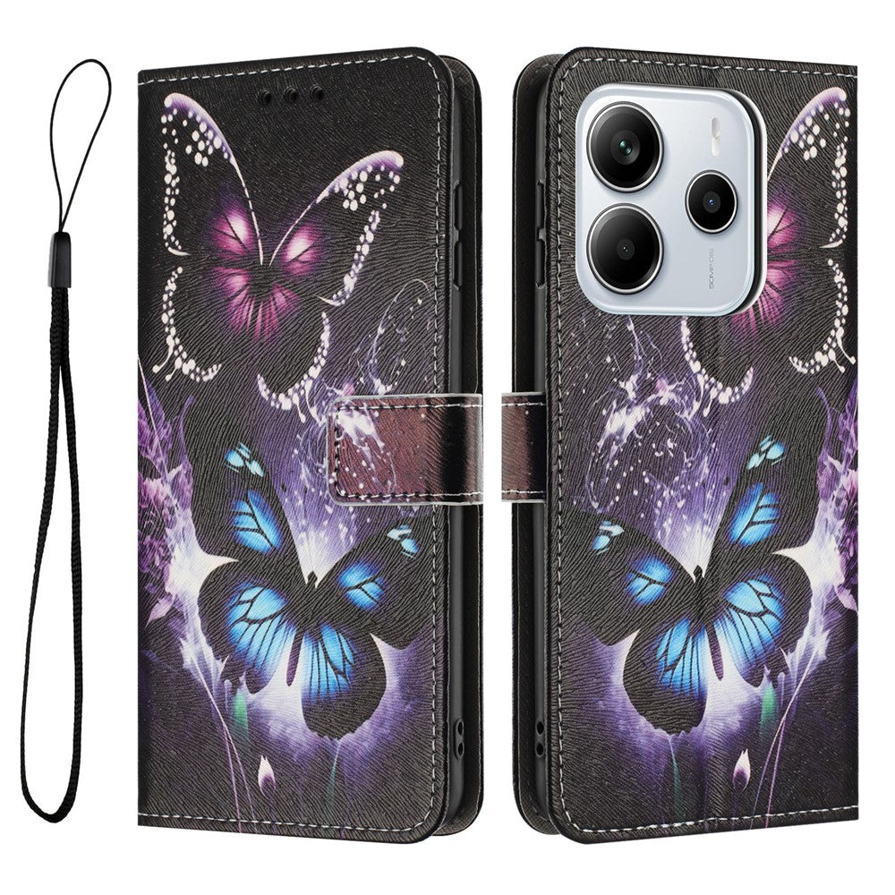 YX-2501 For Xiaomi Redmi Note 14 4G (164.84mm) Case Pattern Printing PU Leather Wallet Phone Cover with Lanyard