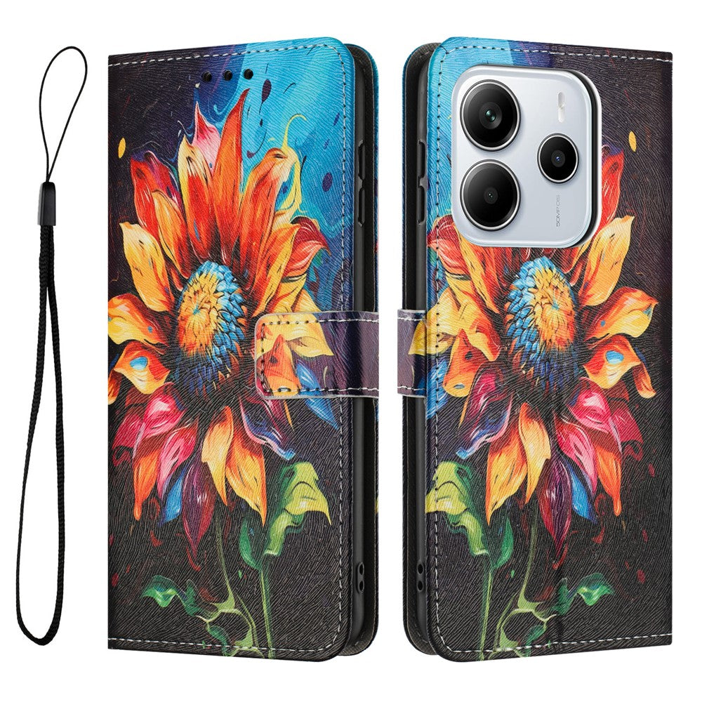 YX-2501 For Xiaomi Redmi Note 14 4G (164.84mm) Case Pattern Printing PU Leather Wallet Phone Cover with Lanyard