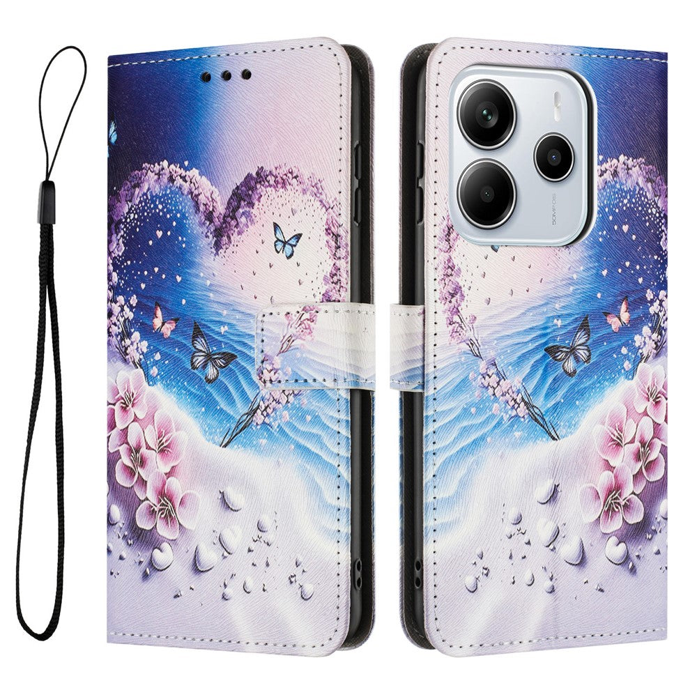 YX-2501 For Xiaomi Redmi Note 14 4G (164.84mm) Case Pattern Printing PU Leather Wallet Phone Cover with Lanyard