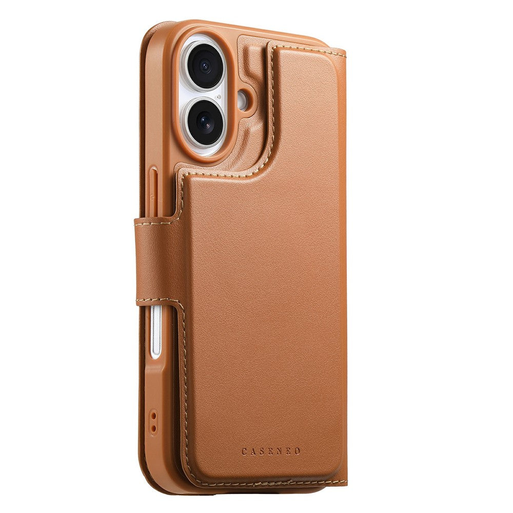 CASENEO For iPhone 16 Plus Magnetic Case RFID Blocking Wallet Detachable Leather Phone Cover with Wristband