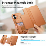 CASENEO For iPhone 16 Plus Magnetic Case RFID Blocking Wallet Detachable Leather Phone Cover with Wristband