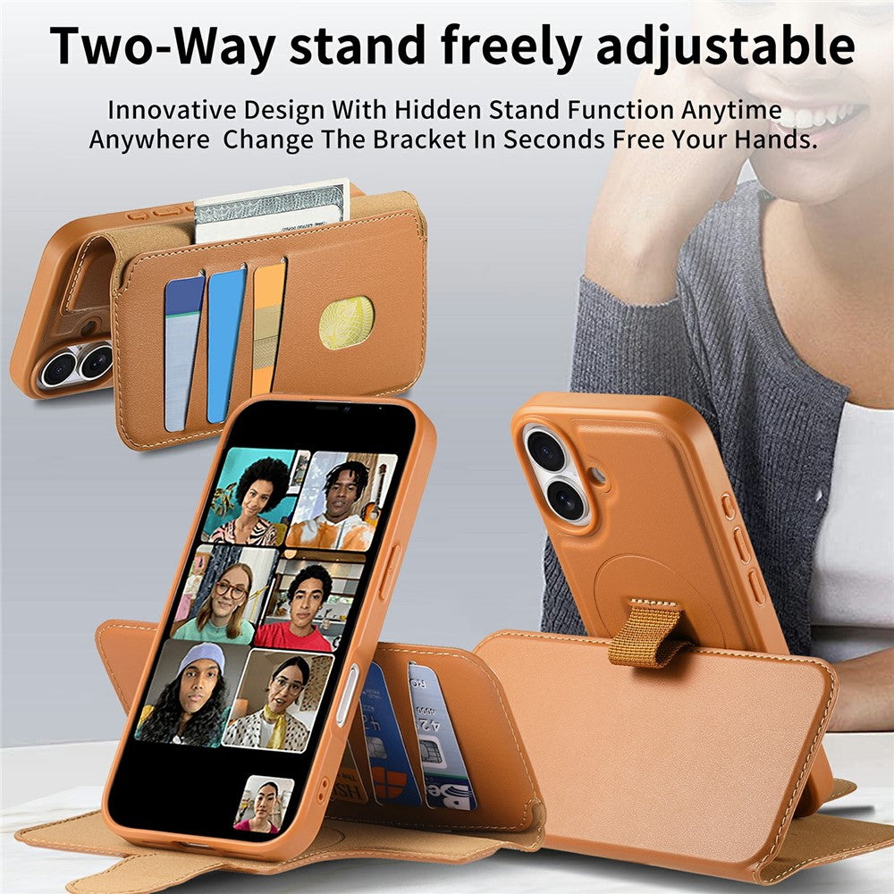 CASENEO For iPhone 16 Plus Magnetic Case RFID Blocking Wallet Detachable Leather Phone Cover with Wristband