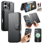 CASENEO For iPhone 16 Plus Magnetic Case RFID Blocking Wallet Detachable Leather Phone Cover with Wristband