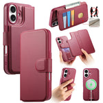 CASENEO For iPhone 16 Plus Magnetic Case RFID Blocking Wallet Detachable Leather Phone Cover with Wristband