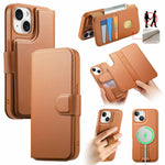 CASENEO For iPhone 15 Magnetic Case RFID Blocking Wallet Detachable Leather Phone Cover with Wristband