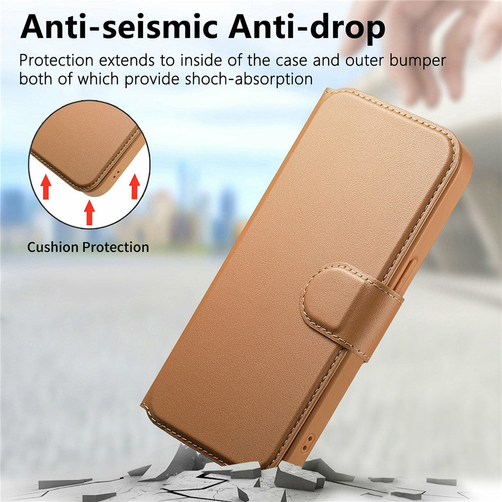 CASENEO For iPhone 15 Magnetic Case RFID Blocking Wallet Detachable Leather Phone Cover with Wristband