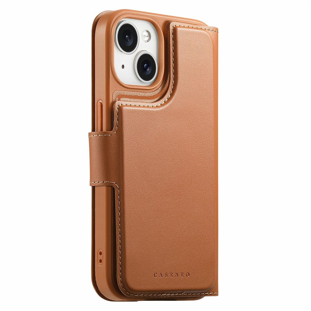 CASENEO For iPhone 15 Magnetic Case RFID Blocking Wallet Detachable Leather Phone Cover with Wristband