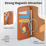 CASENEO For iPhone 15 Magnetic Case RFID Blocking Wallet Detachable Leather Phone Cover with Wristband