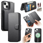CASENEO For iPhone 15 Magnetic Case RFID Blocking Wallet Detachable Leather Phone Cover with Wristband