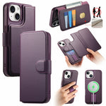 CASENEO For iPhone 15 Magnetic Case RFID Blocking Wallet Detachable Leather Phone Cover with Wristband