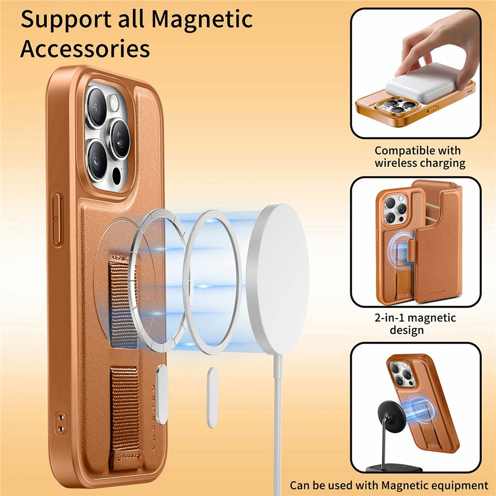 CASENEO For iPhone 14 Pro Max Magnetic Case RFID Blocking Wallet Detachable Leather Phone Cover with Wristband