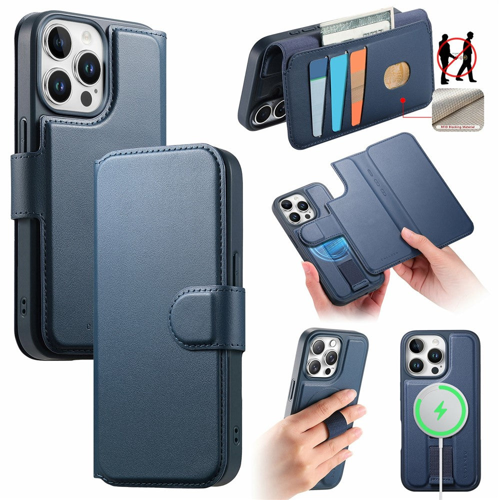 CASENEO For iPhone 14 Pro Max Magnetic Case RFID Blocking Wallet Detachable Leather Phone Cover with Wristband