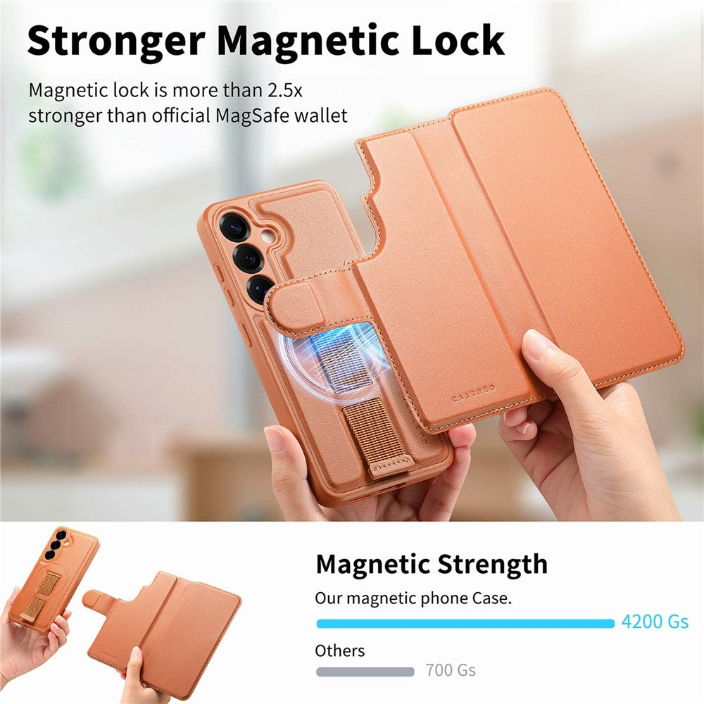CASENEO Til Samsung Galaxy S25+ Magnetisk Etui RFID Blokerende Pung Aftageligt Læder Telefoncover med Håndrem