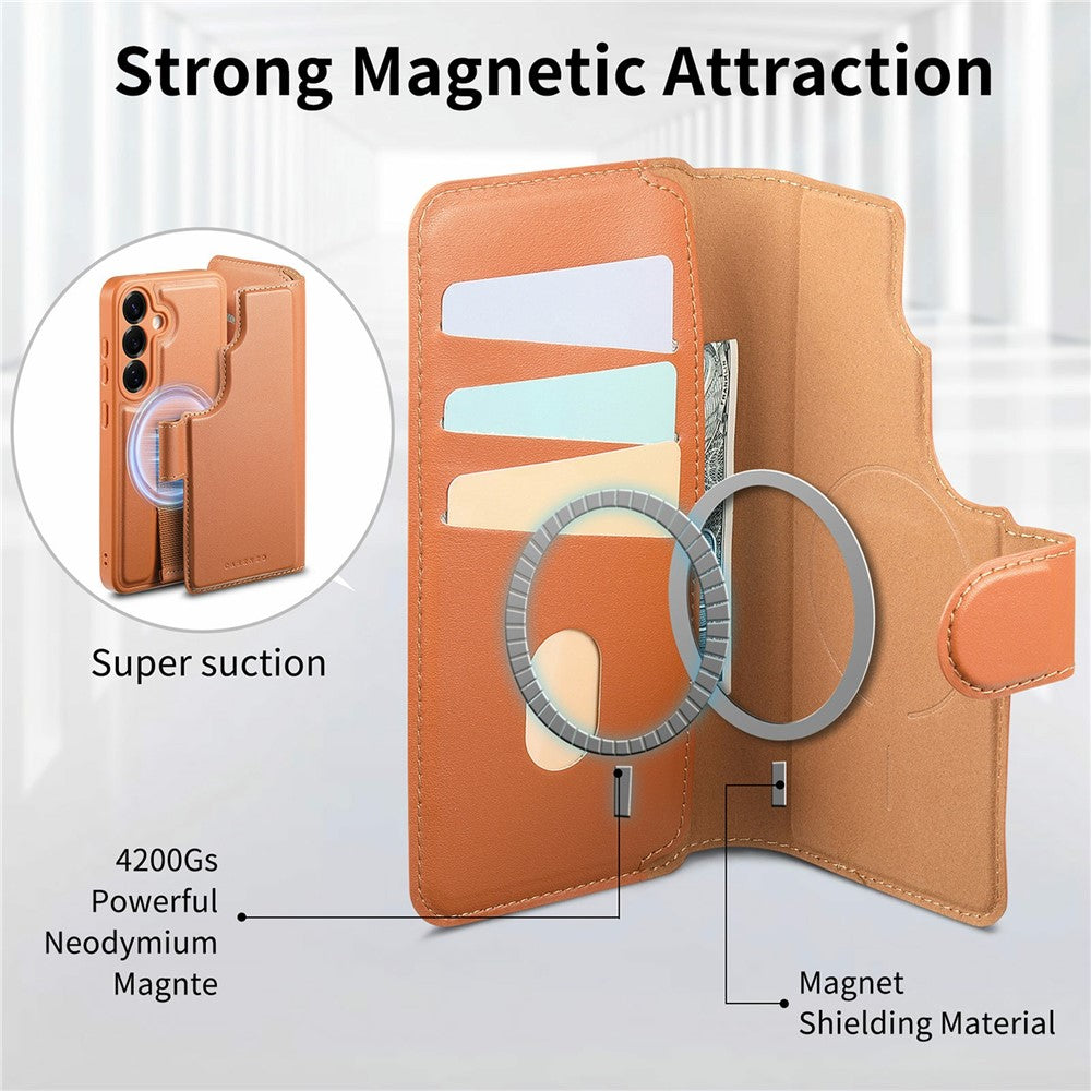 CASENEO Til Samsung Galaxy S25+ Magnetisk Etui RFID Blokerende Pung Aftageligt Læder Telefoncover med Håndrem