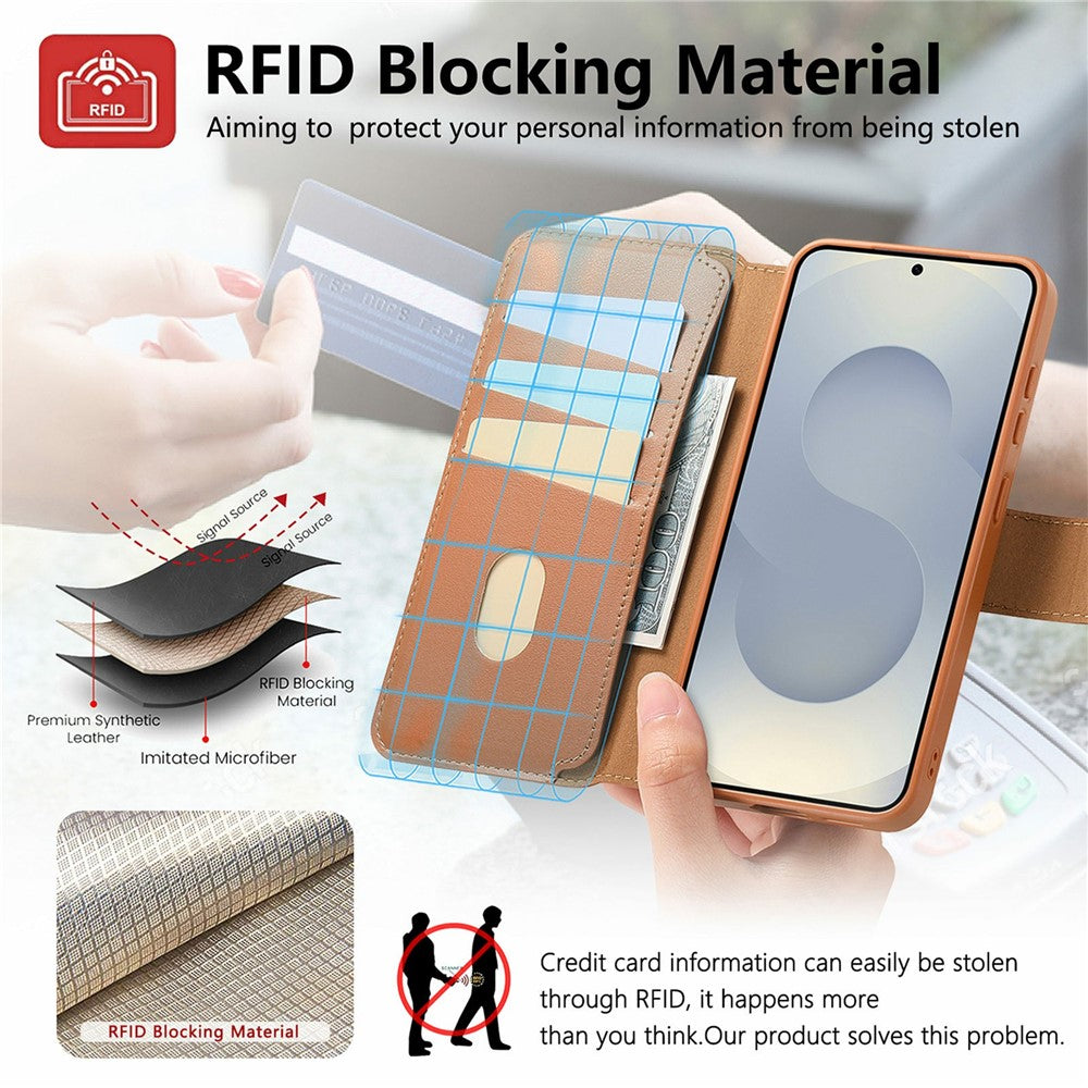 CASENEO Til Samsung Galaxy S25+ Magnetisk Etui RFID Blokerende Pung Aftageligt Læder Telefoncover med Håndrem