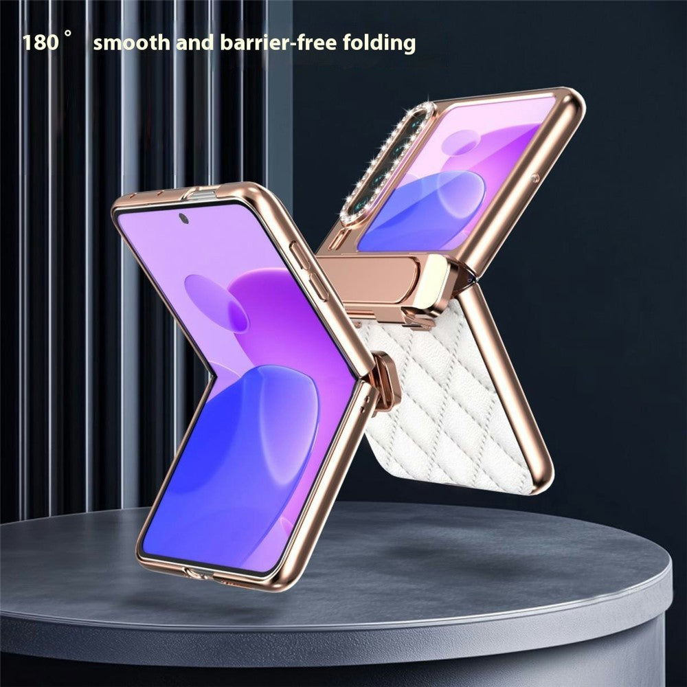 For Huawei Pura X Case with Kickstand Hinge Protection Rhombic Pattern PC + PU Phone Cover