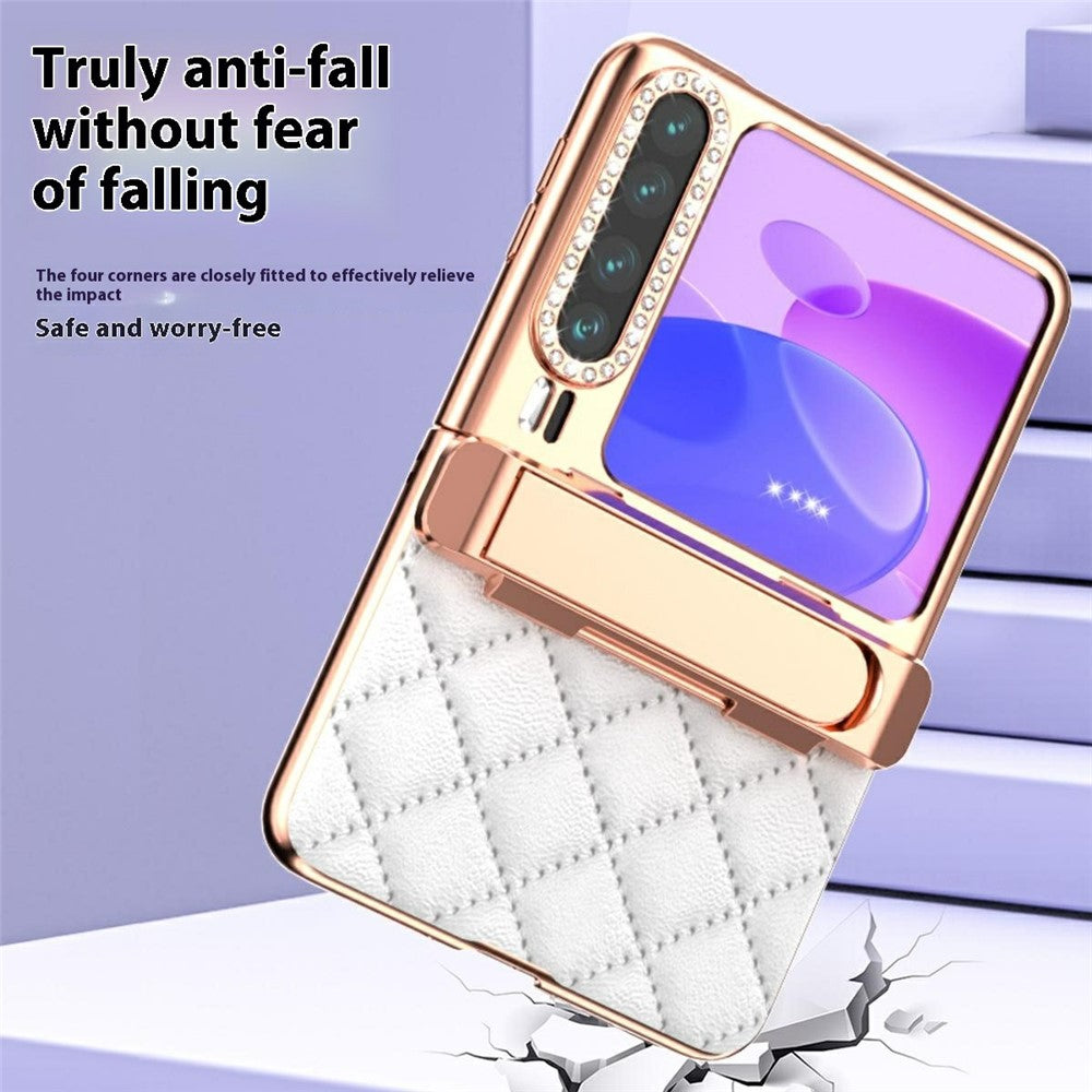 For Huawei Pura X Case with Kickstand Hinge Protection Rhombic Pattern PC + PU Phone Cover