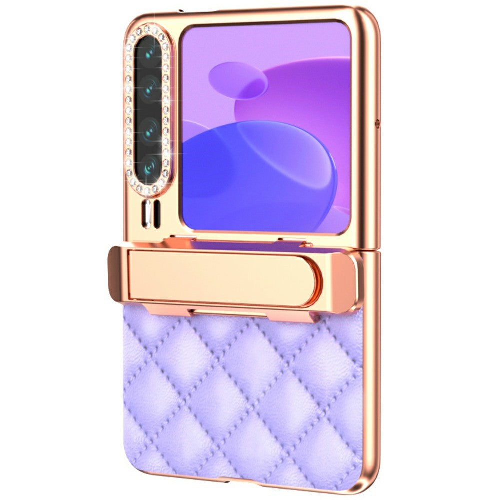 For Huawei Pura X Case with Kickstand Hinge Protection Rhombic Pattern PC + PU Phone Cover