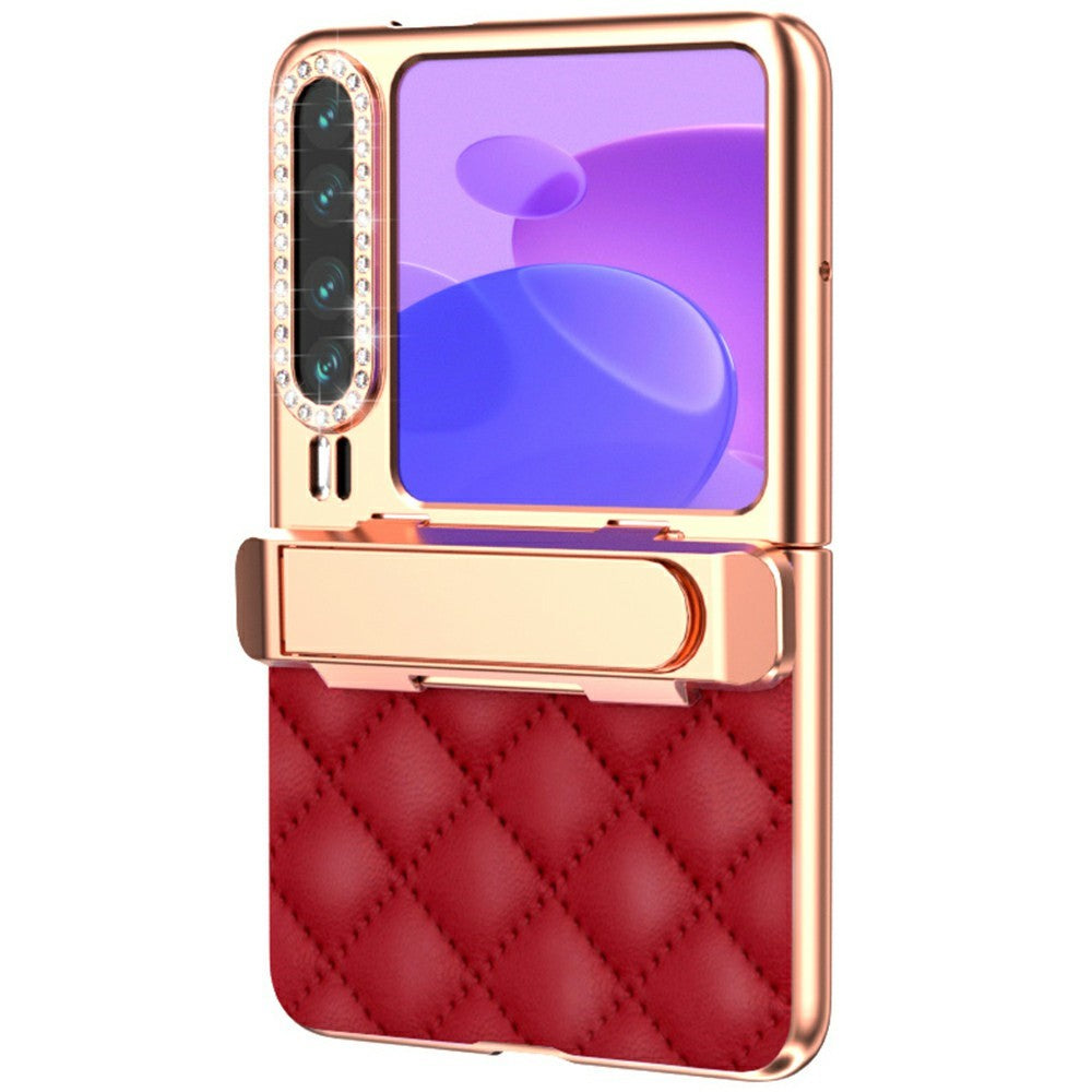 For Huawei Pura X Case with Kickstand Hinge Protection Rhombic Pattern PC + PU Phone Cover