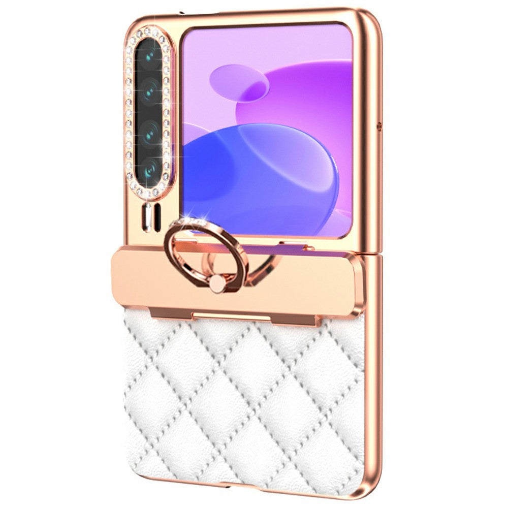 For Huawei Pura X Case with Ring Kickstand Hinge Protection Rhombic Pattern PC + PU Phone Cover