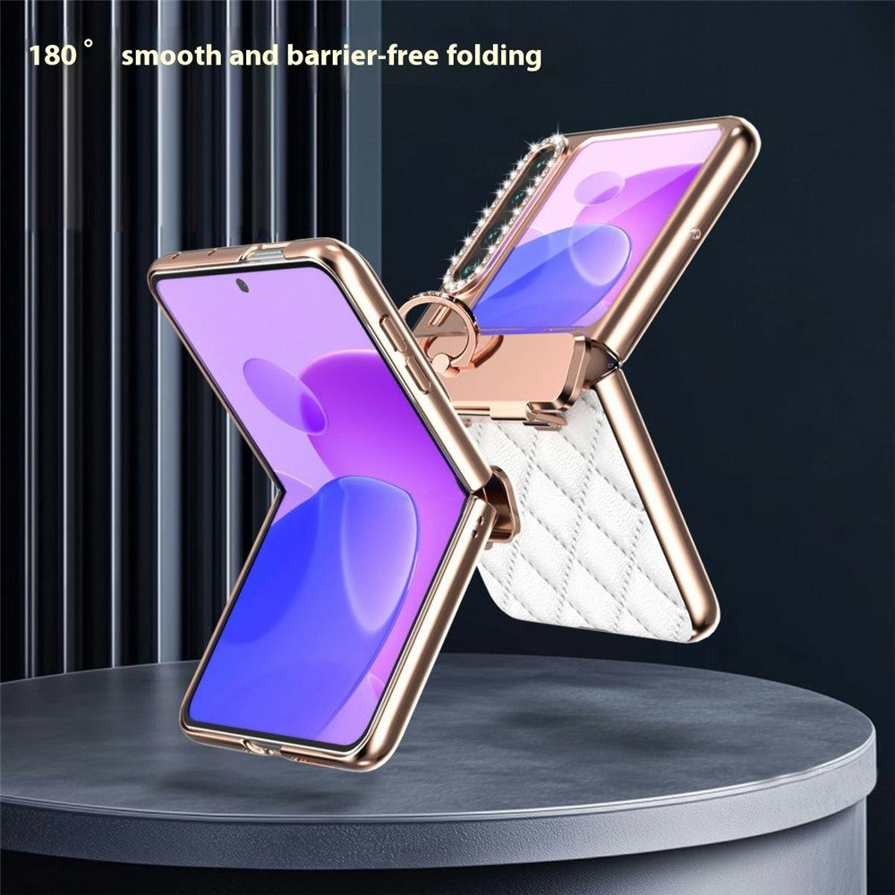 For Huawei Pura X Case with Ring Kickstand Hinge Protection Rhombic Pattern PC + PU Phone Cover