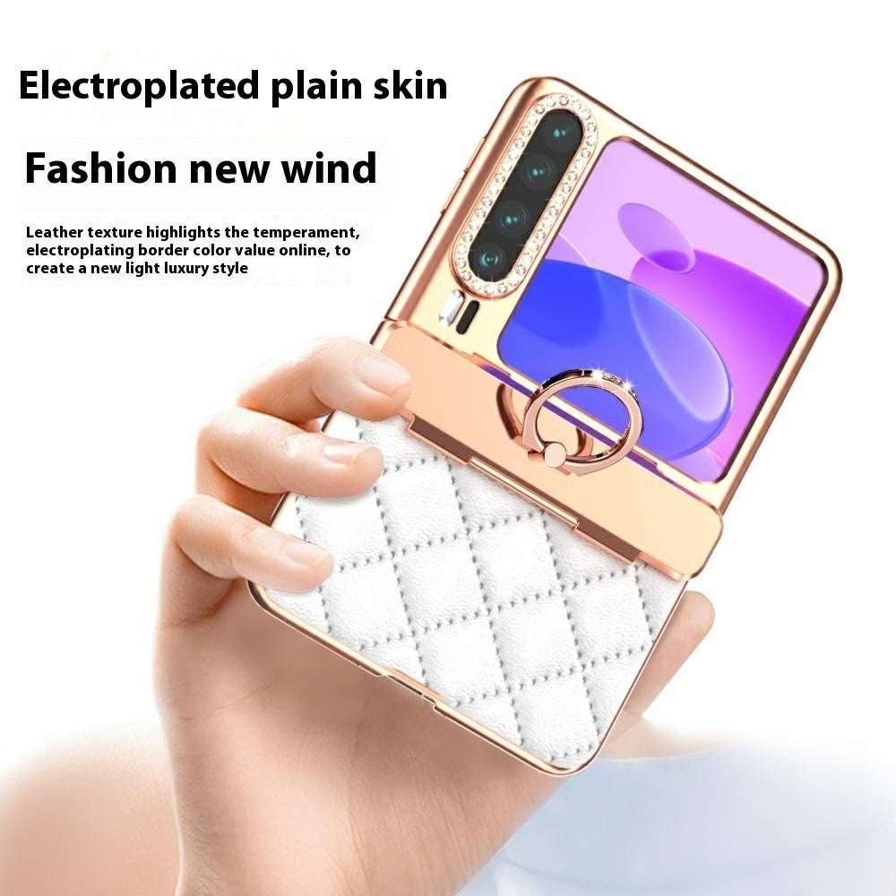 For Huawei Pura X Case with Ring Kickstand Hinge Protection Rhombic Pattern PC + PU Phone Cover