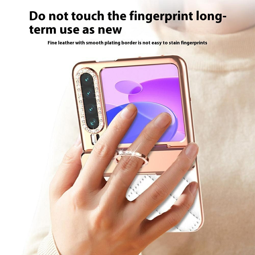 For Huawei Pura X Case with Ring Kickstand Hinge Protection Rhombic Pattern PC + PU Phone Cover