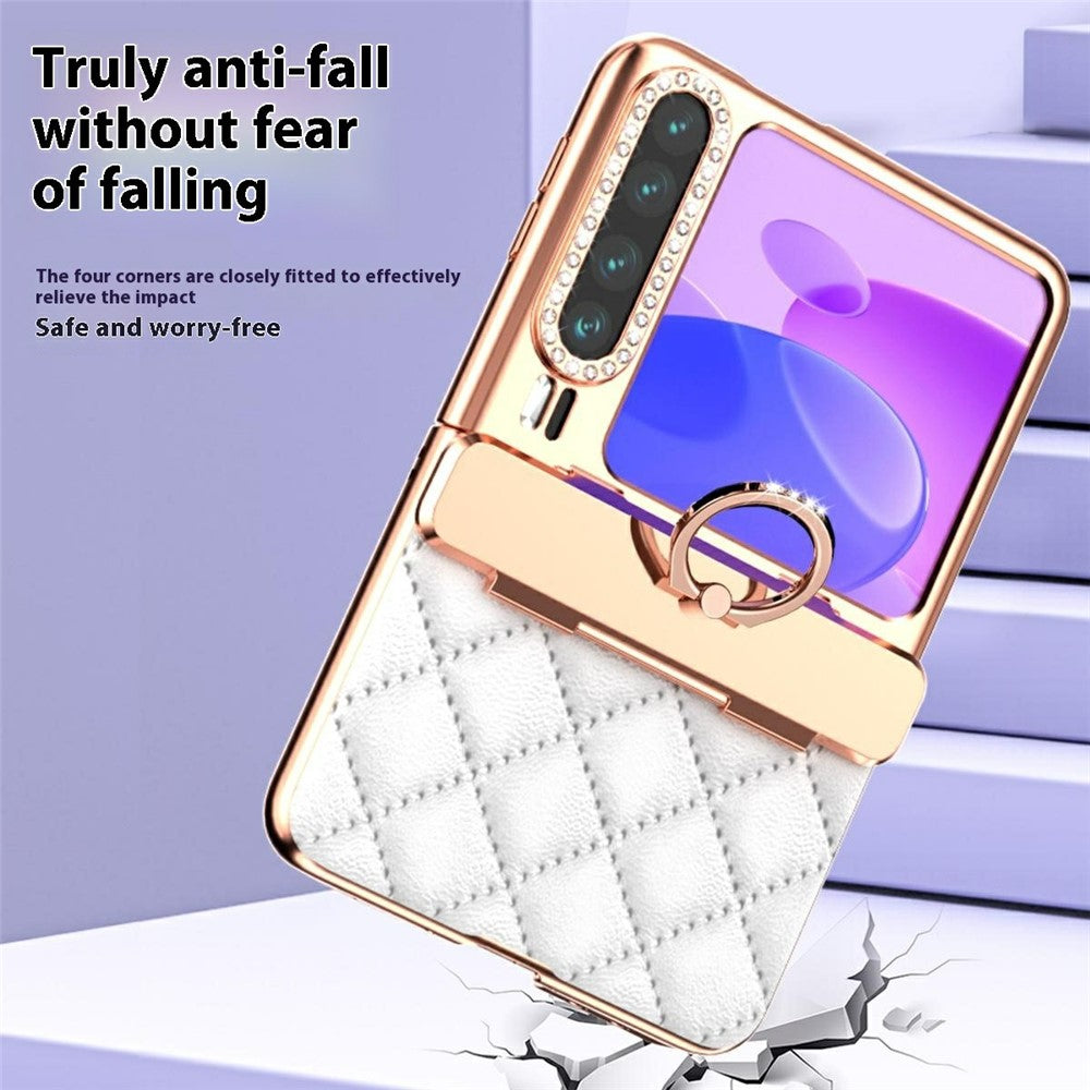 For Huawei Pura X Case with Ring Kickstand Hinge Protection Rhombic Pattern PC + PU Phone Cover