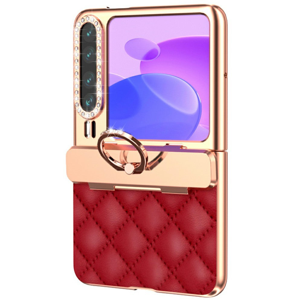 For Huawei Pura X Case with Ring Kickstand Hinge Protection Rhombic Pattern PC + PU Phone Cover