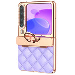 For Huawei Pura X Case with Ring Kickstand Hinge Protection Rhombic Pattern PC + PU Phone Cover