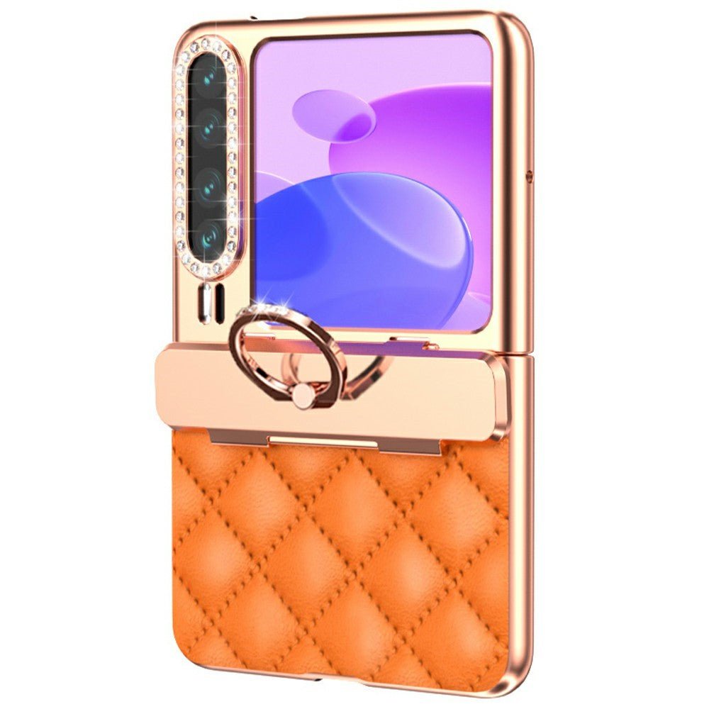 For Huawei Pura X Case with Ring Kickstand Hinge Protection Rhombic Pattern PC + PU Phone Cover