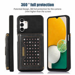 Til Samsung Galaxy A13 4G / 5G Cover med rhinsten, trefoldet pung, RFID-blokerende, støttefunktion, PU-læderbelagt TPU-cover med skulderrem