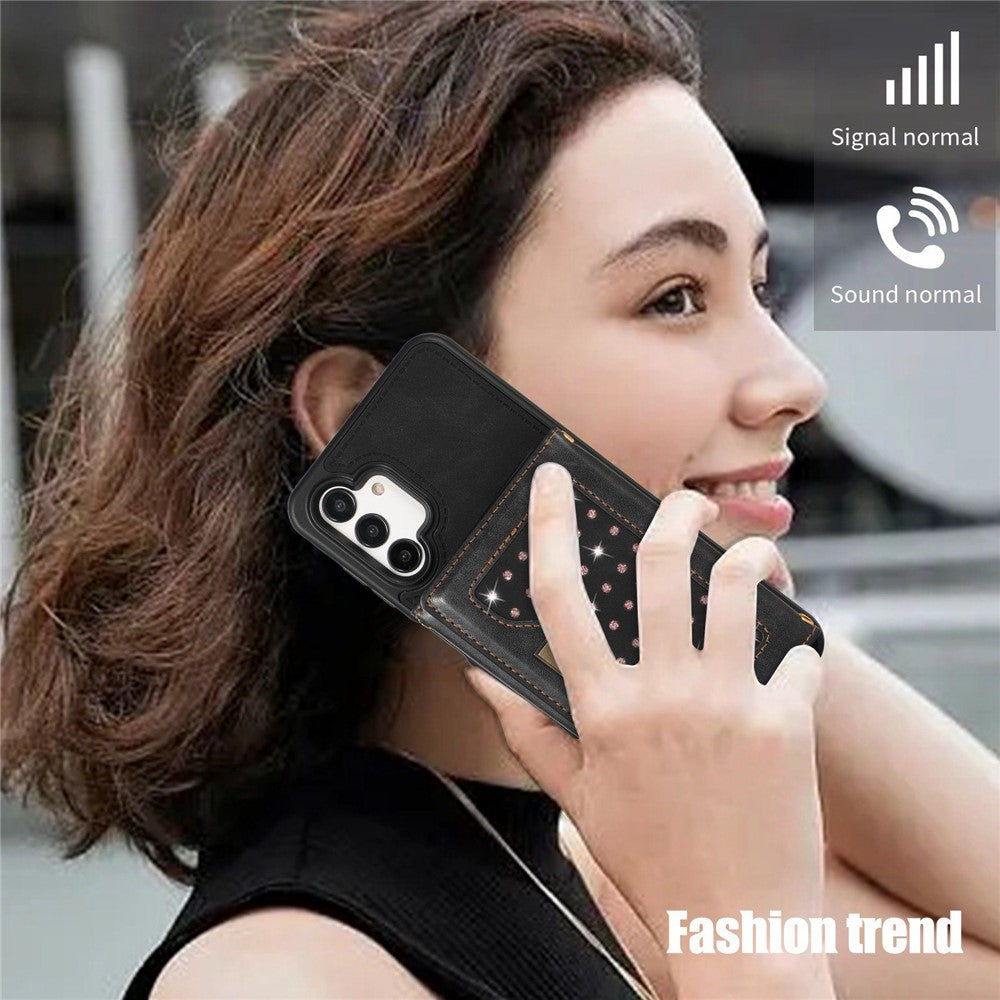 Til Samsung Galaxy A13 4G / 5G Cover med rhinsten, trefoldet pung, RFID-blokerende, støttefunktion, PU-læderbelagt TPU-cover med skulderrem