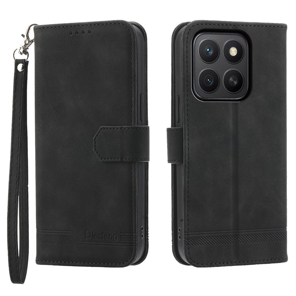 DIERFENG DF-03 For Honor X8c 4G Case Lines Imprint Wallet Leather Phone Cover