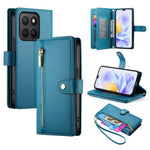 DF-011 For Honor X8c 4G Case Zipper Pocket Wallet Leather Phone Cover with Straps