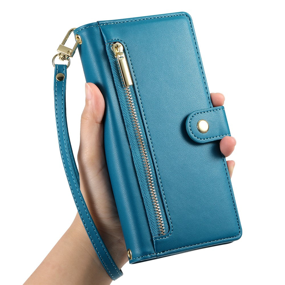 DF-011 For Honor X8c 4G Case Zipper Pocket Wallet Leather Phone Cover with Straps